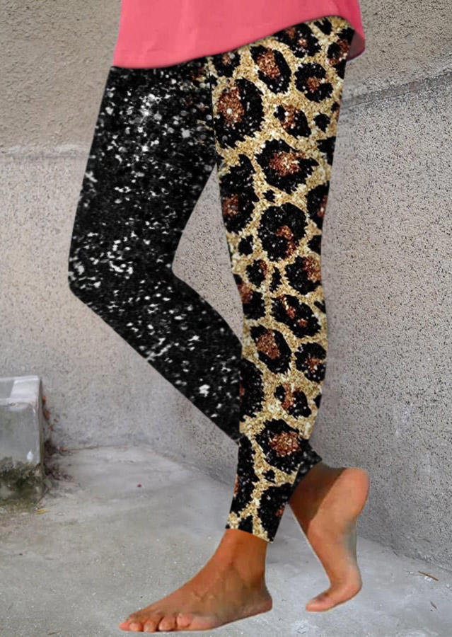 Leopard Glitter High Waist Skinny Leggings