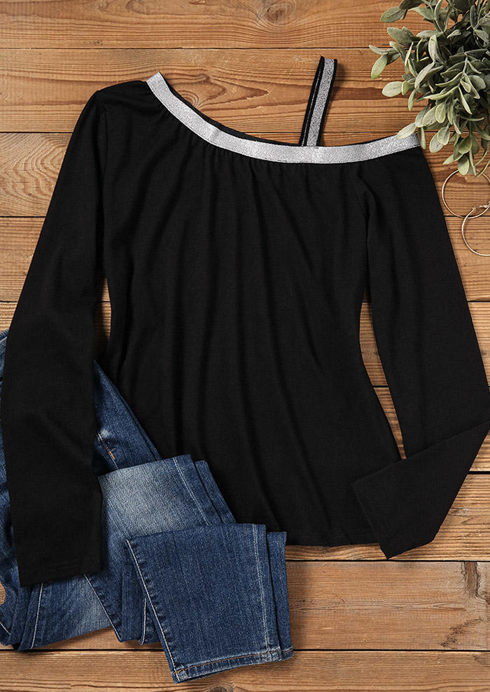 Blouses Glitter One Sided Cold Shoulder Blouse in Black. Size: S