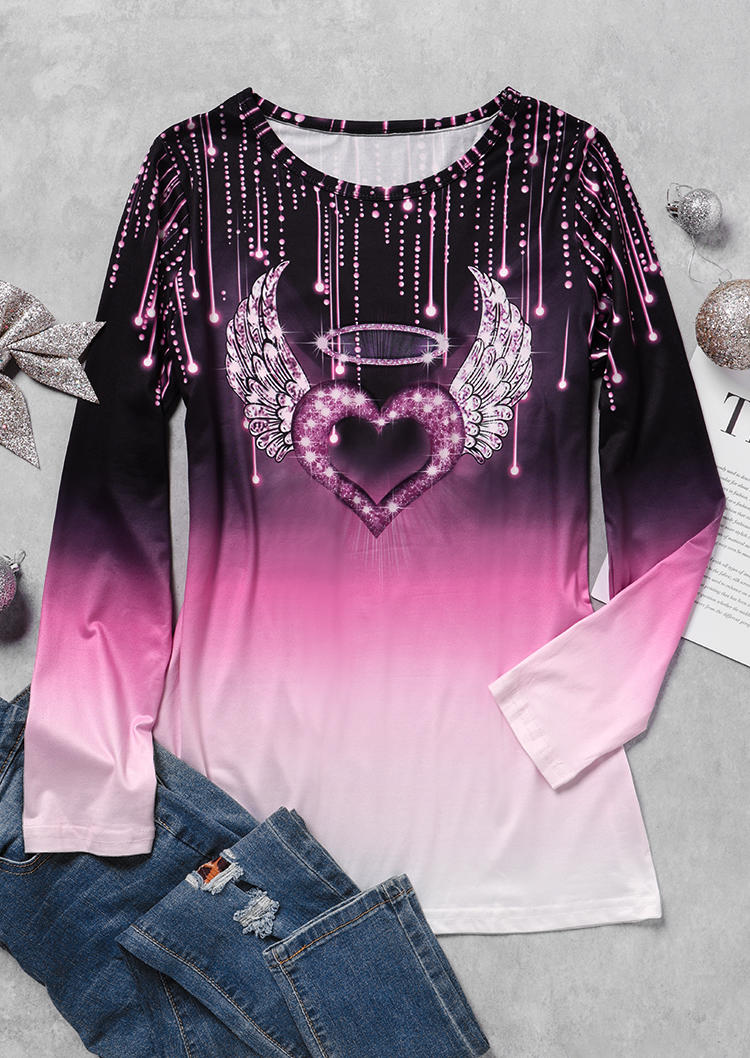 

Blouses Valentine Gradient Heart O-Neck Blouse - Plum in Purple. Size