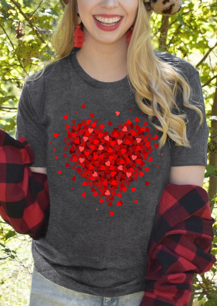 Valentine Heart O-Neck T-Shirt Tee - Dark Grey