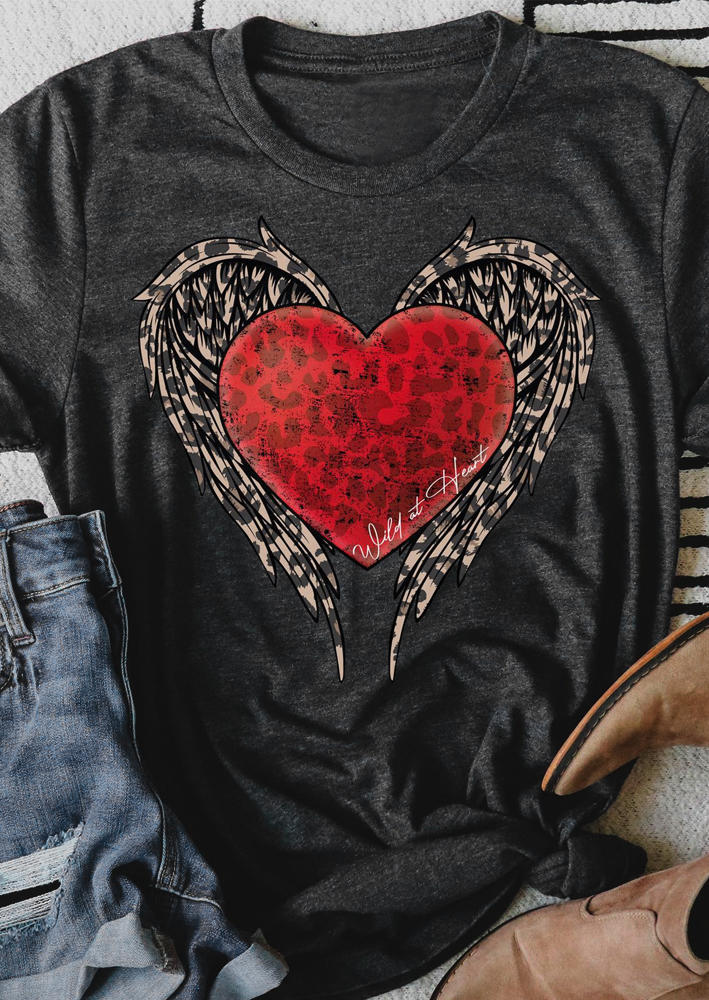 

T-shirts Tees Valentine Wild At Heart Leopard T-Shirt Tee - Dark Grey in Gray. Size