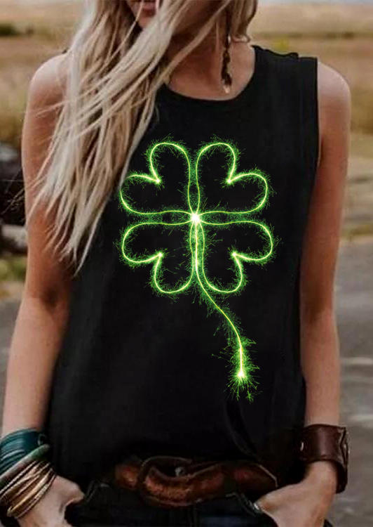 St. Patrick's Day Lucky Shamrock Casual Tank - Black