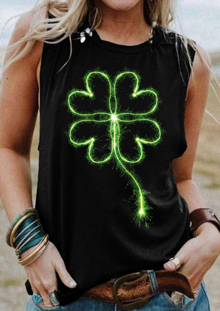 

Tank Tops St. Patrick's Day Lucky Shamrock Casual Tank Top in Black. Size: L