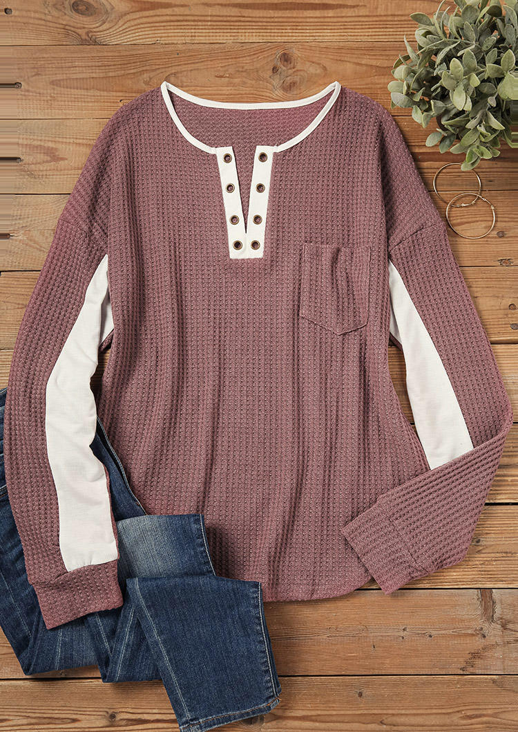 

Blouses Waffle Pocket Notched Neck Blouse - Cameo Brown in Pink. Size