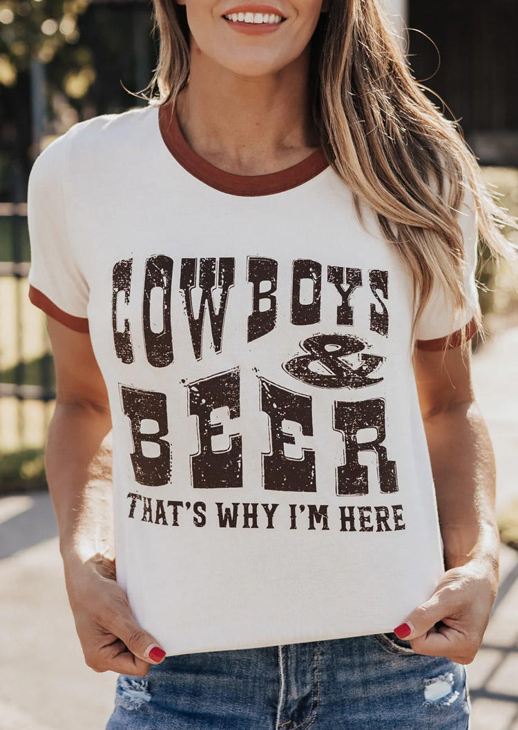 

T-shirts Tees Cowboys & Beer That' Why I'm Here O-Neck T-Shirt Tee in White. Size: L,M,,XL
