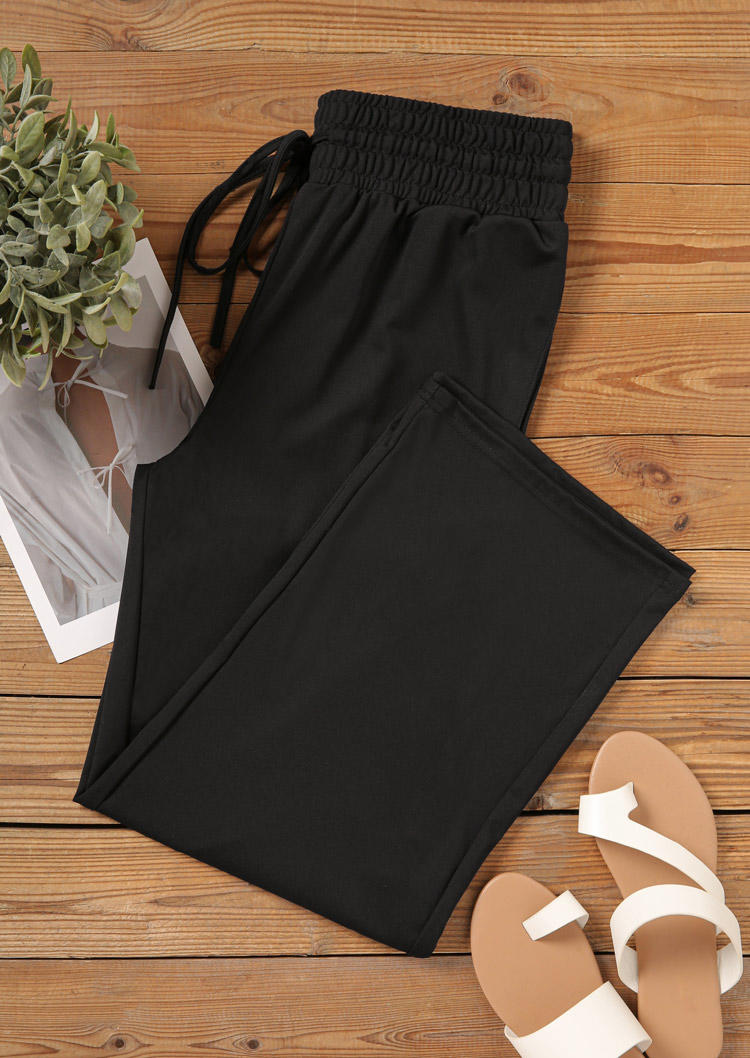 

Pants Pocket Drawstring Elastic Waist Wide Leg Pants in Black. Size