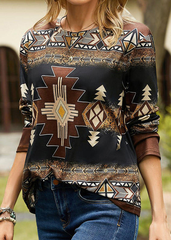 Aztec Geometric Arrow Long Sleeve Blouse