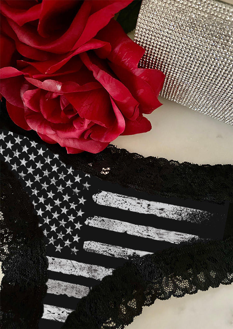 Panties American Flag Lace Splicing Panties in Black. Size: L,M,S,XL