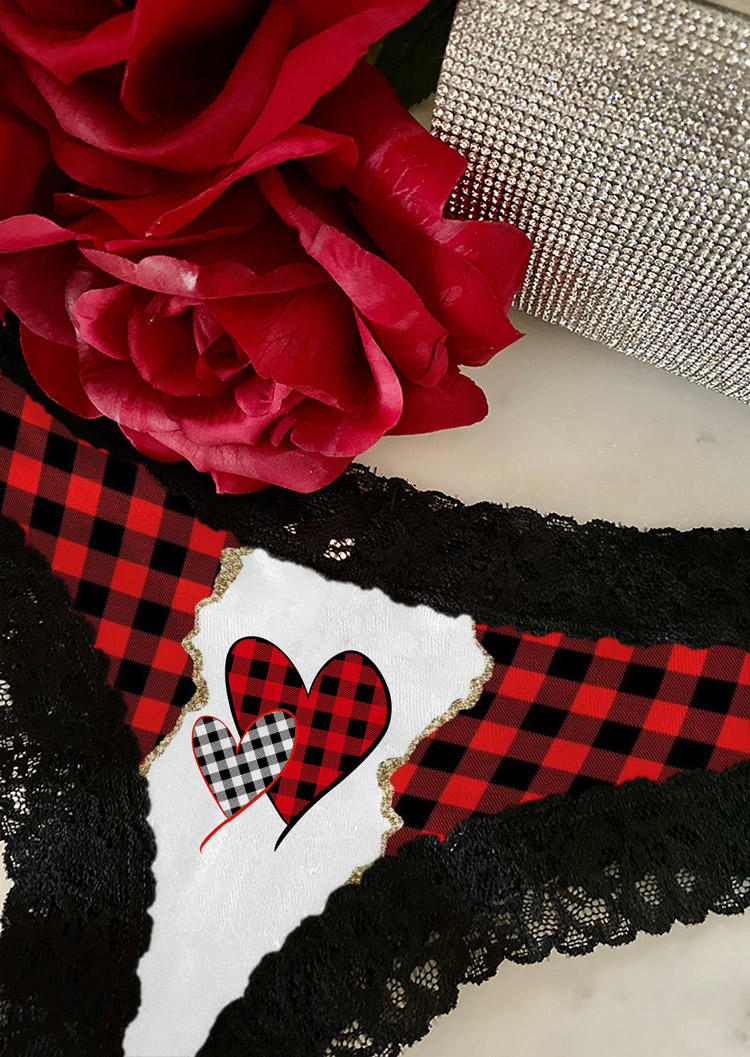 Panties Valentine Plaid Heart Lace Splicing Panties in Multicolor. Size: L,M,S,XL