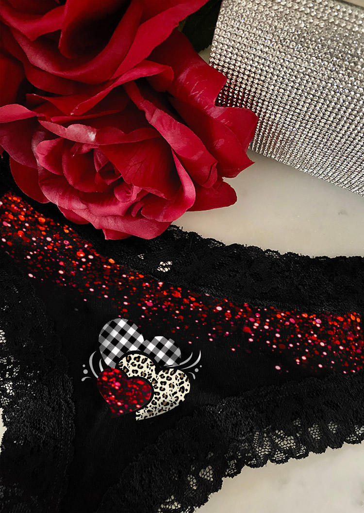 

Panties Valentine Leopard Glitter Plaid Lace Splicing Panties in Black. Size: L,M,,XL