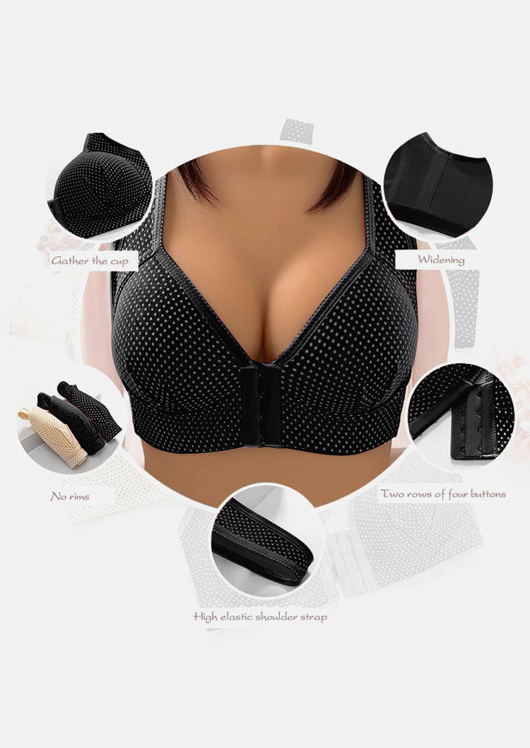 Bras Polka Dot Front Buckle Breast Lifting Bra in Black. Size: L,M,S,XL