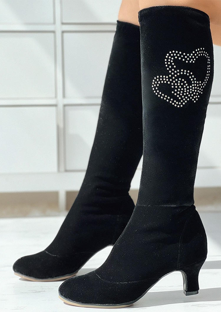 Valentine Heart Rhinestone Boots - Black