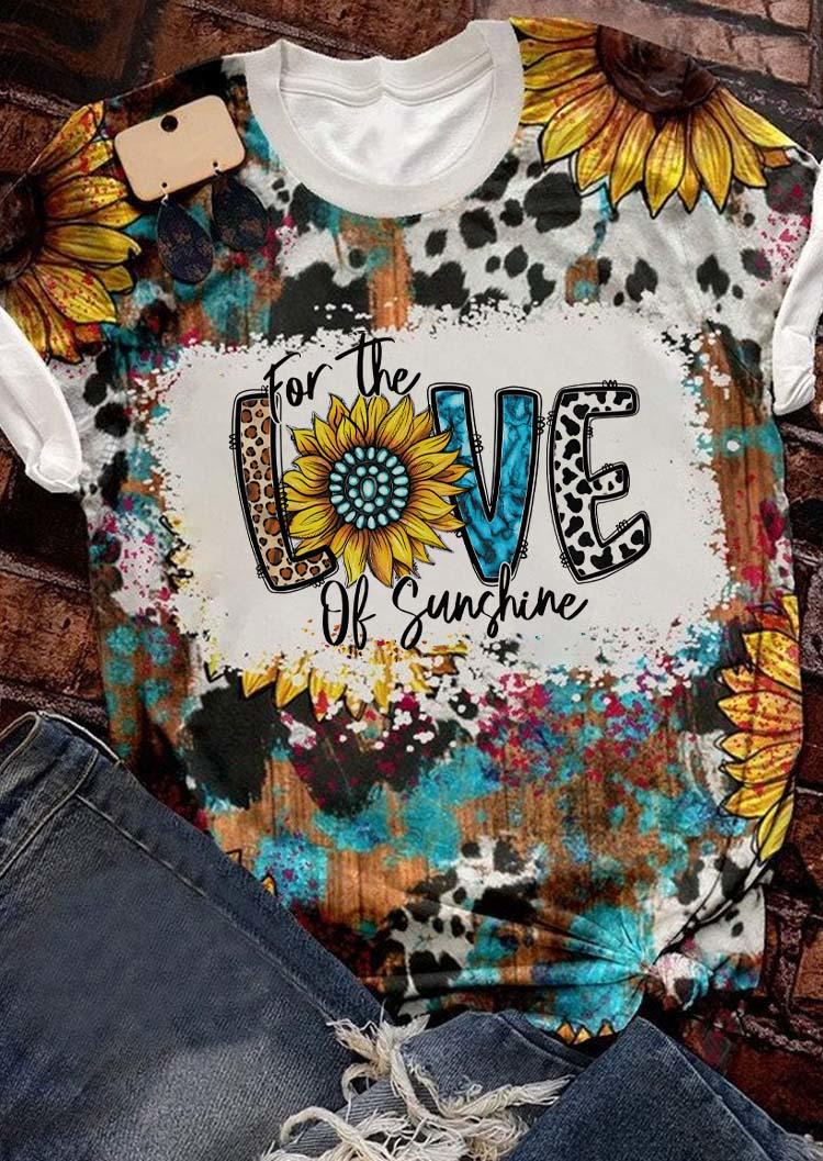 T-shirts Tees For The Love Of Sunshine Leopard Cow Turquoise Sunflower T-Shirt Tee in Multicolor. Size: L,M,S