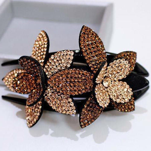 Sparkling Rhinestone Floral Hair Clip Claws in Brown,Purple. Size: One Size