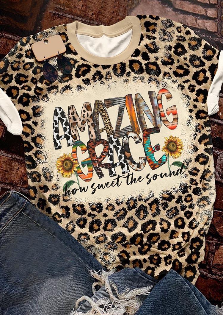 T-shirts Tees Amazing Grace How Sweet The Sound Leopard T-Shirt Tee in Multicolor. Size: L,M,S