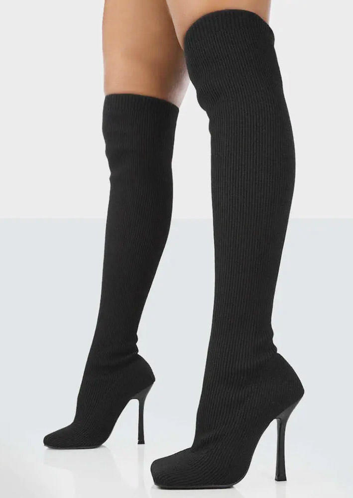 

Boots Over Knee Knitted Thin Heels Boots in Black. Size: ,41