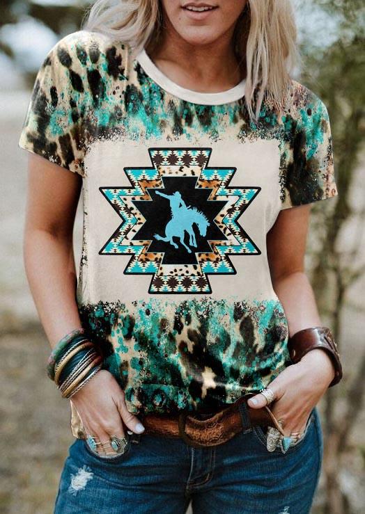 Aztec Geometric Rodeo O-Neck T-Shirt Tee