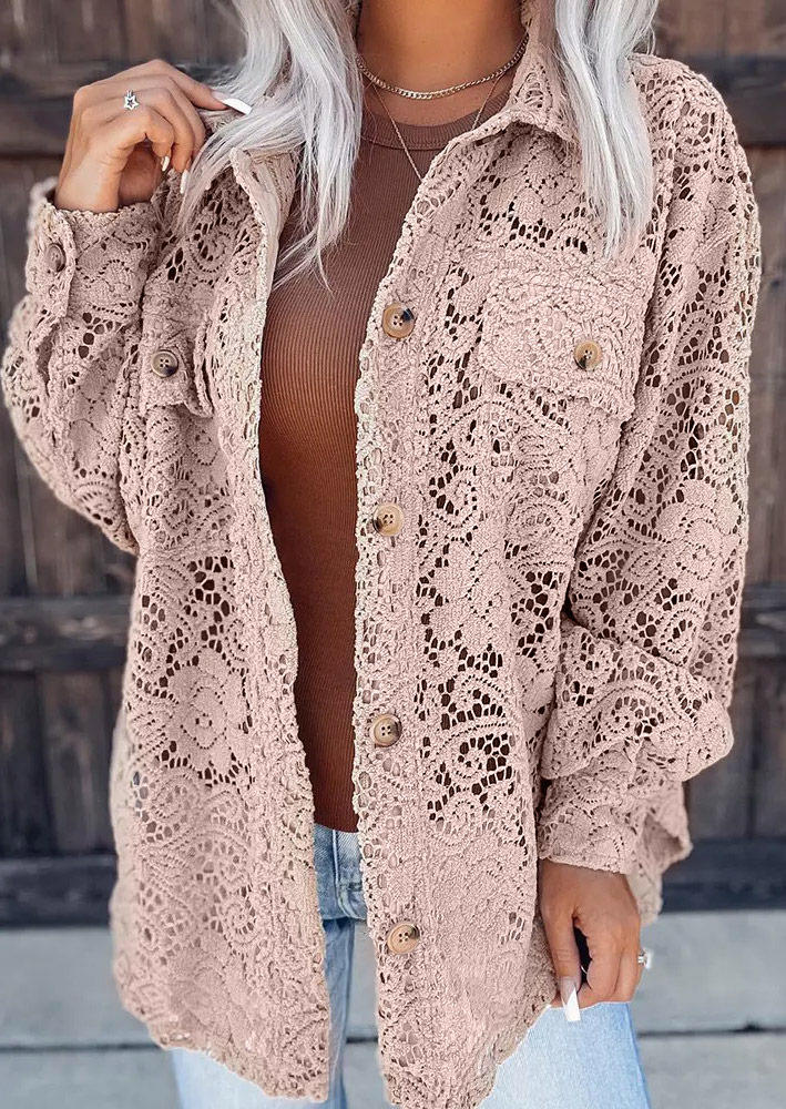 

Coats Lace Splicing Pocket Shirt Coat in Pink. Size: L,M,,XL