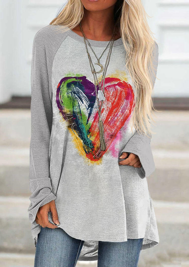 

Blouses Valentine Heart Long Sleeve O-Neck Blouse in Multicolor. Size: L,M,,XL