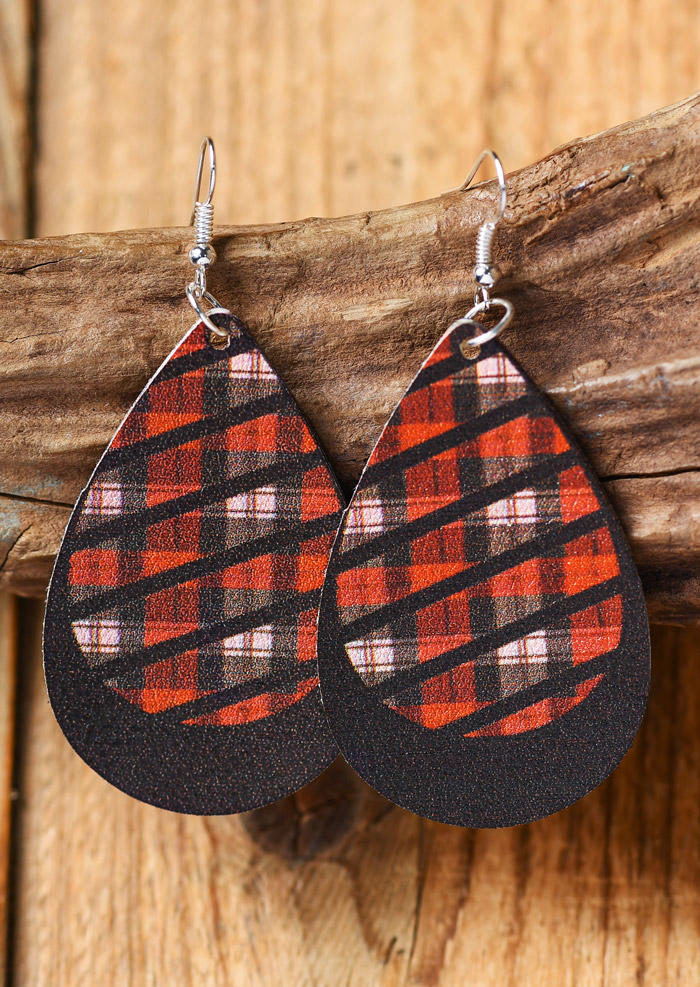 

Earrings Plaid PU Leather Water Drop Earrings in Multicolor. Size