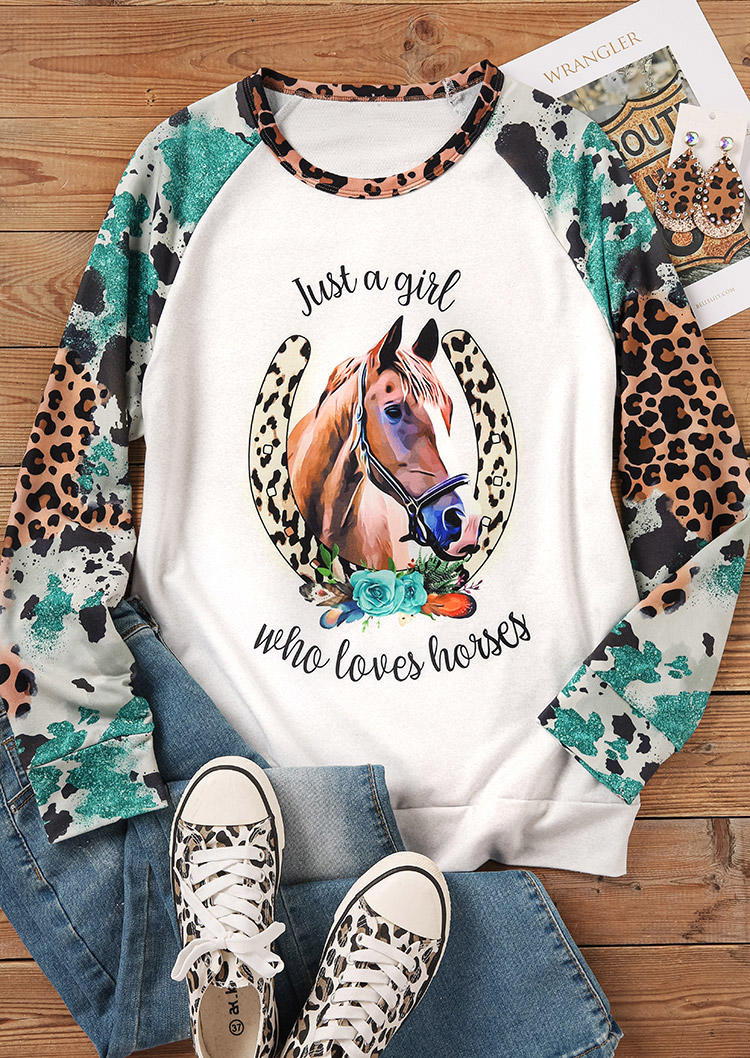 Just A Girl Who Loves Horses Floral Leopard Sweatshirt