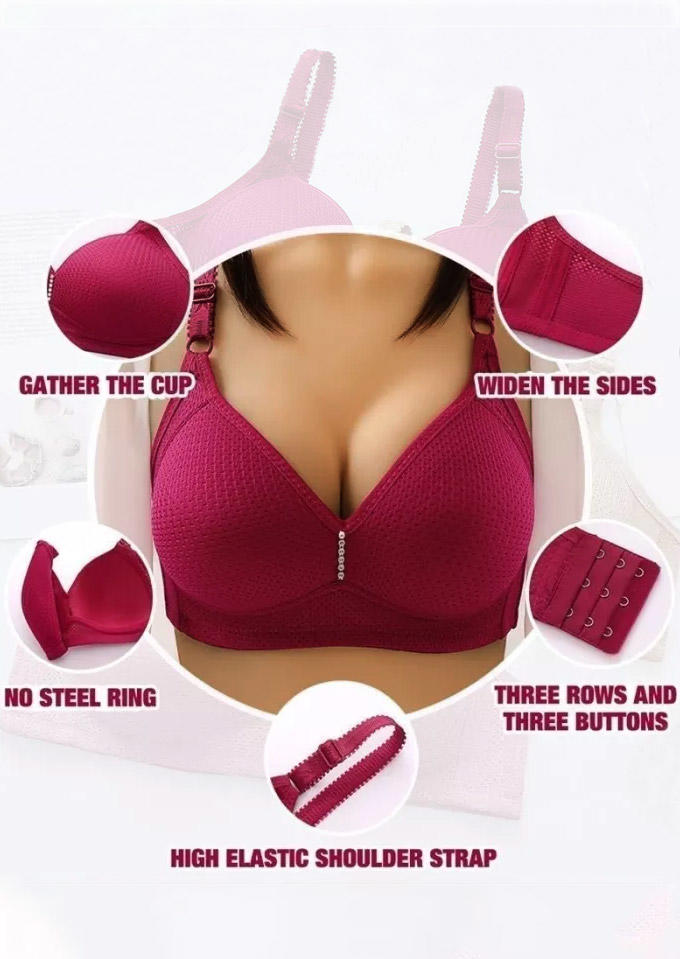 Bras Comfortable Wireless Breast Lifting Bra - Burgundy in Red. Size: L,M,S,XL