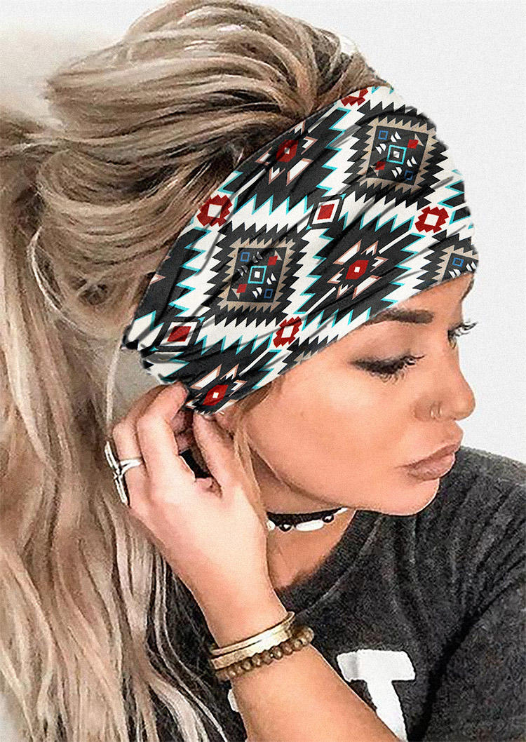 

Aztec Geometric Sport Wide Headband in Multicolor. Size