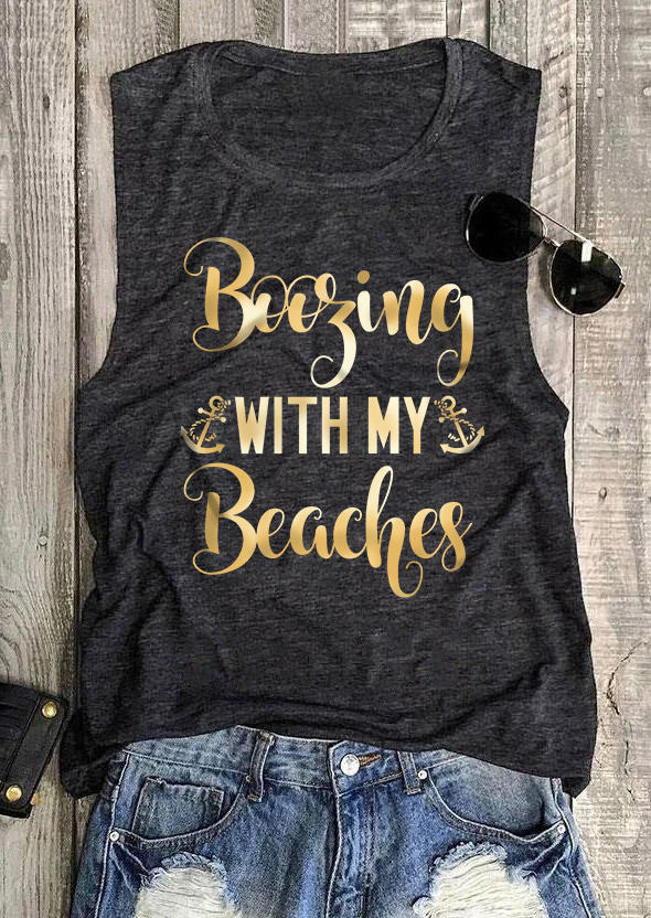 

Tank Tops Boozing With My Beaches O-Neck Tank Top - Dark Grey in Gray. Size