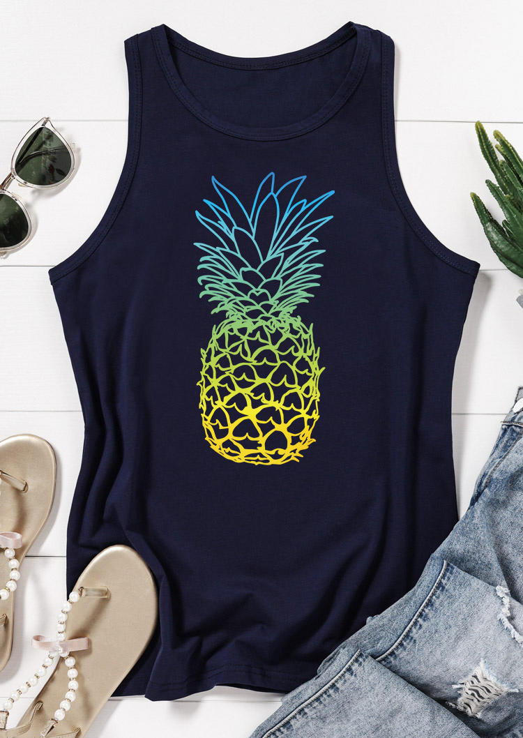 Pineapple Gradient O-Neck Casual Tank - Navy Blue
