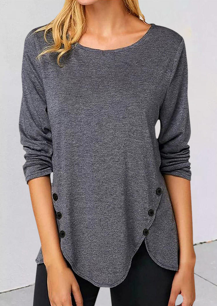 

Blouses Irregular Button Long Sleeve Blouse in Gray. Size