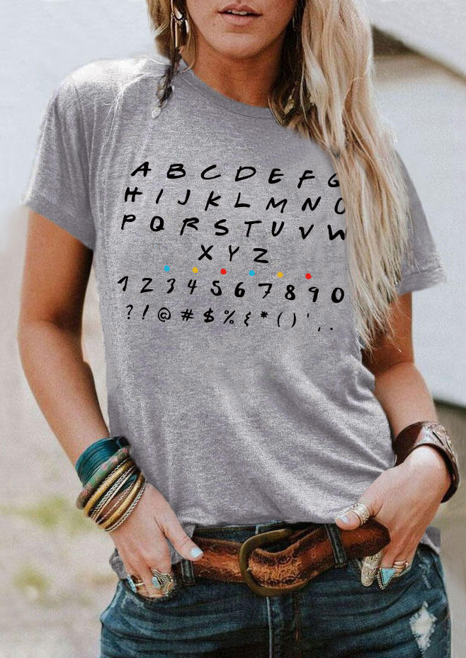 Alphabet Casual O-Neck T-Shirt Tee - Gray