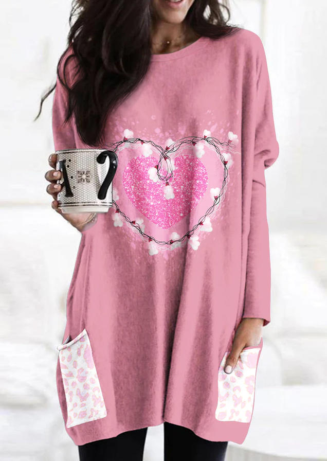 

Mini Dresses Valentine Heart Leopard Pocket Mini Dress in Pink. Size: L,M,,XL
