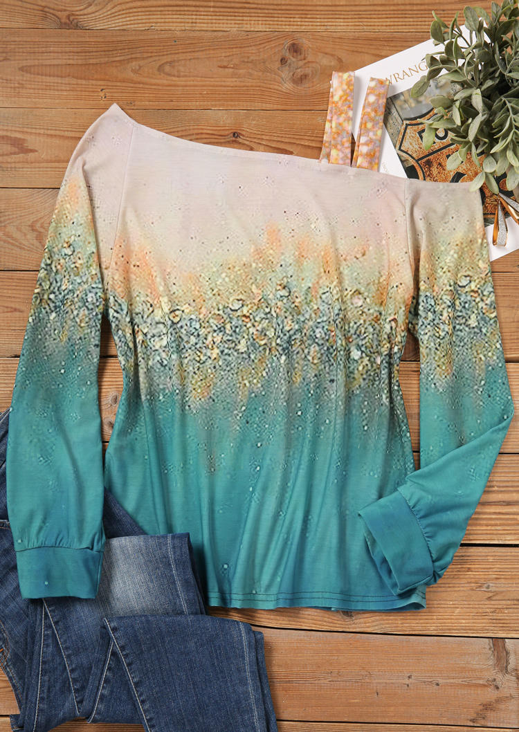 Glitter One Sided Cold Shoulder Long Sleeve Blouse