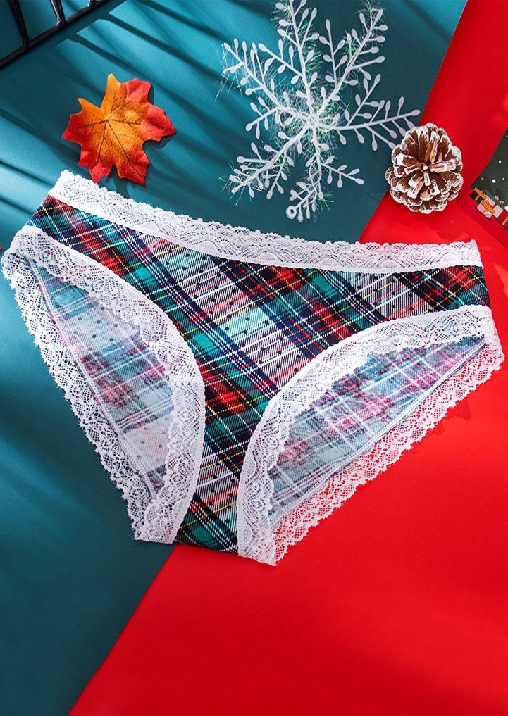 

Panties Plaid Lace Splicing Panties in Multicolor. Size: ,XL