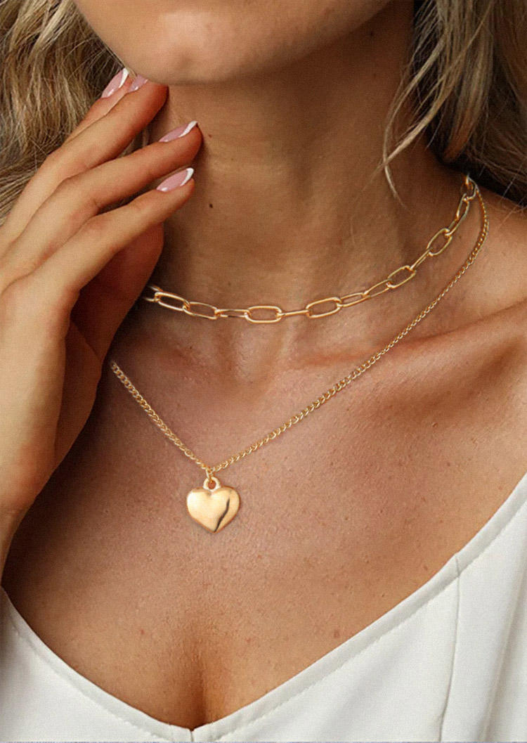 Necklaces 2Pcs Valentine Heart Pendant Necklace Set in Gold. Size: One Size