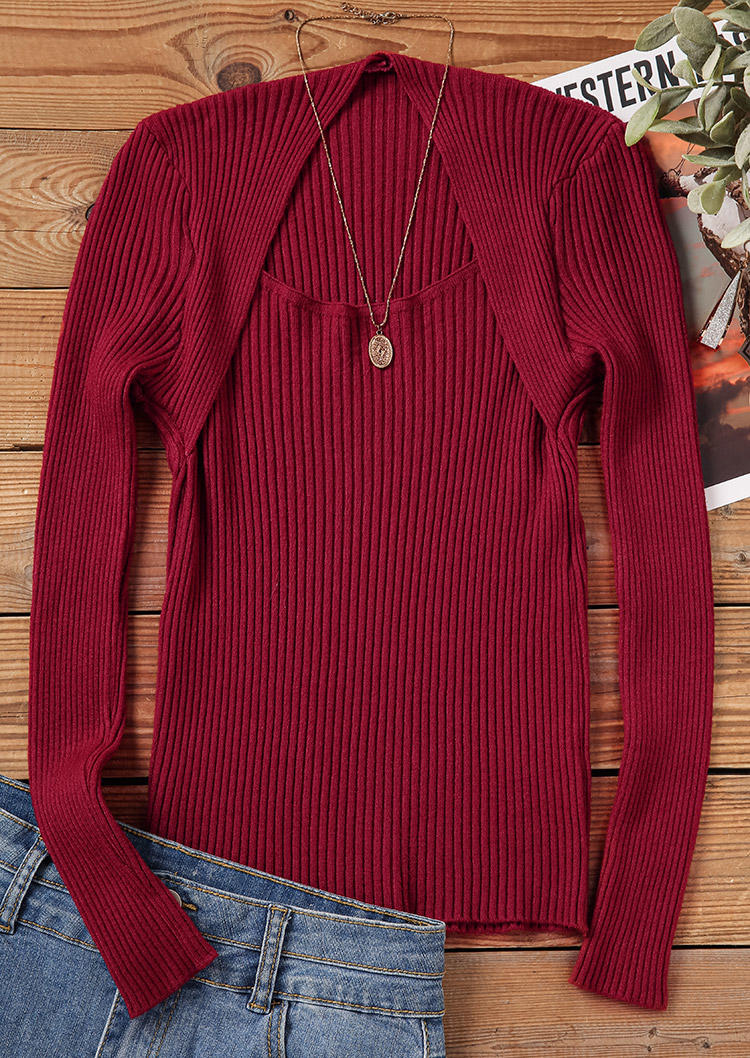 Long Sleeve Fake Two-Piece Blouse - Burgundy