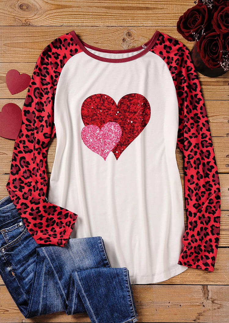 

T-shirts Tees Valentine Leopard Glitter Heart T-Shirt Tee in White. Size