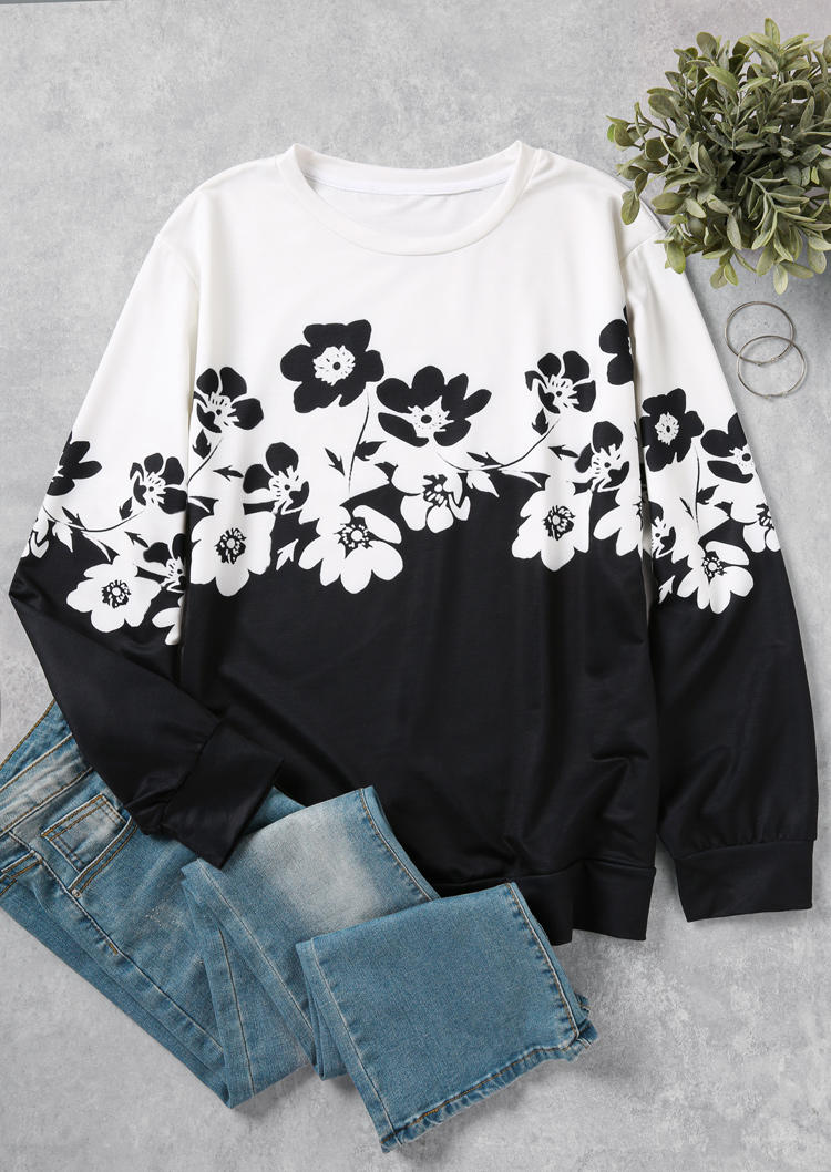 

Sweatshirts Floral Long Sleeve Pullover Sweatshirt in Multicolor. Size