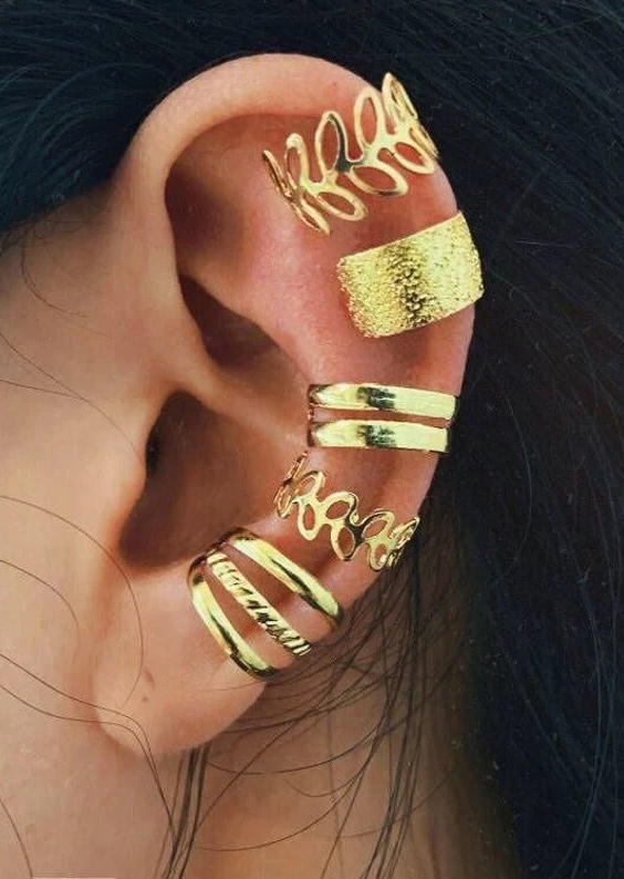 Earrings 5Pcs Hollow Out Leaf Ear Cuff Earrings in Gold,Silver. Size: One Size