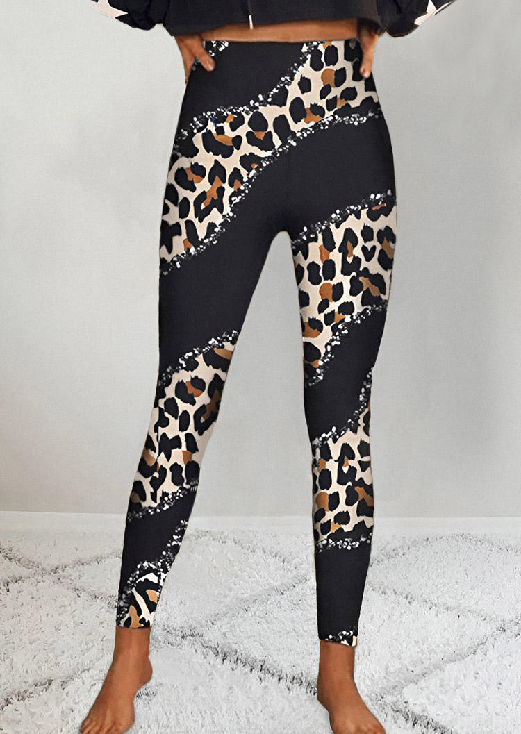 Leopard Glitter Skinny Leggings - Black
