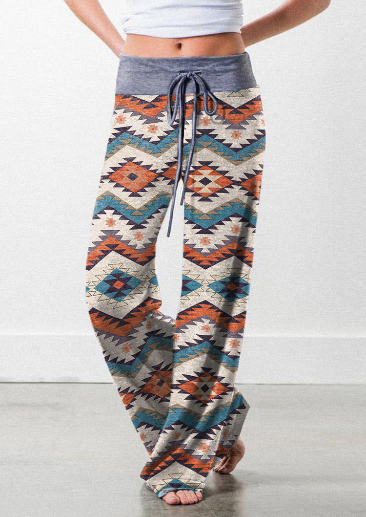 Pants Aztec Geometric Drawstring Wide Leg Pants in Multicolor. Size: L,M,S,XL