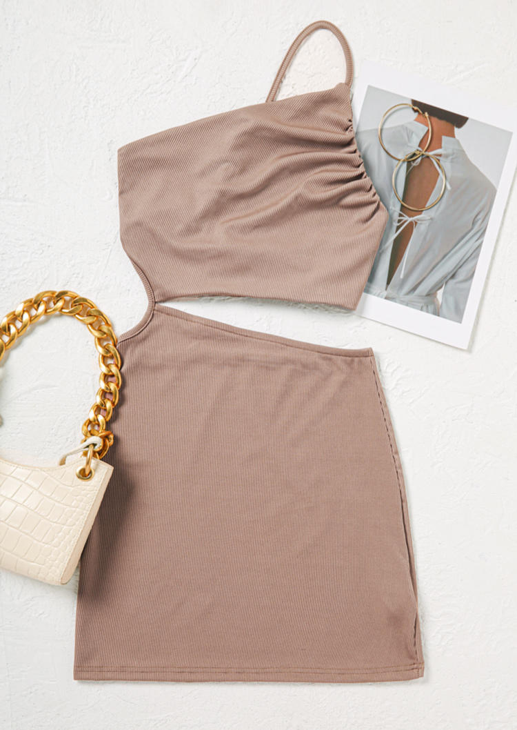 Ruched Open Back Tie Bodycon Dress - Brown