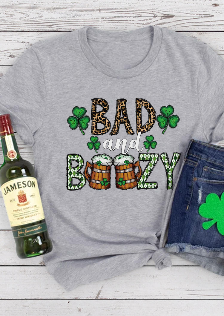 

T-shirts Tees Bad And Boozy Leopard Plaid Lucky Shamrock T-Shirt Tee in Gray. Size: ,XL