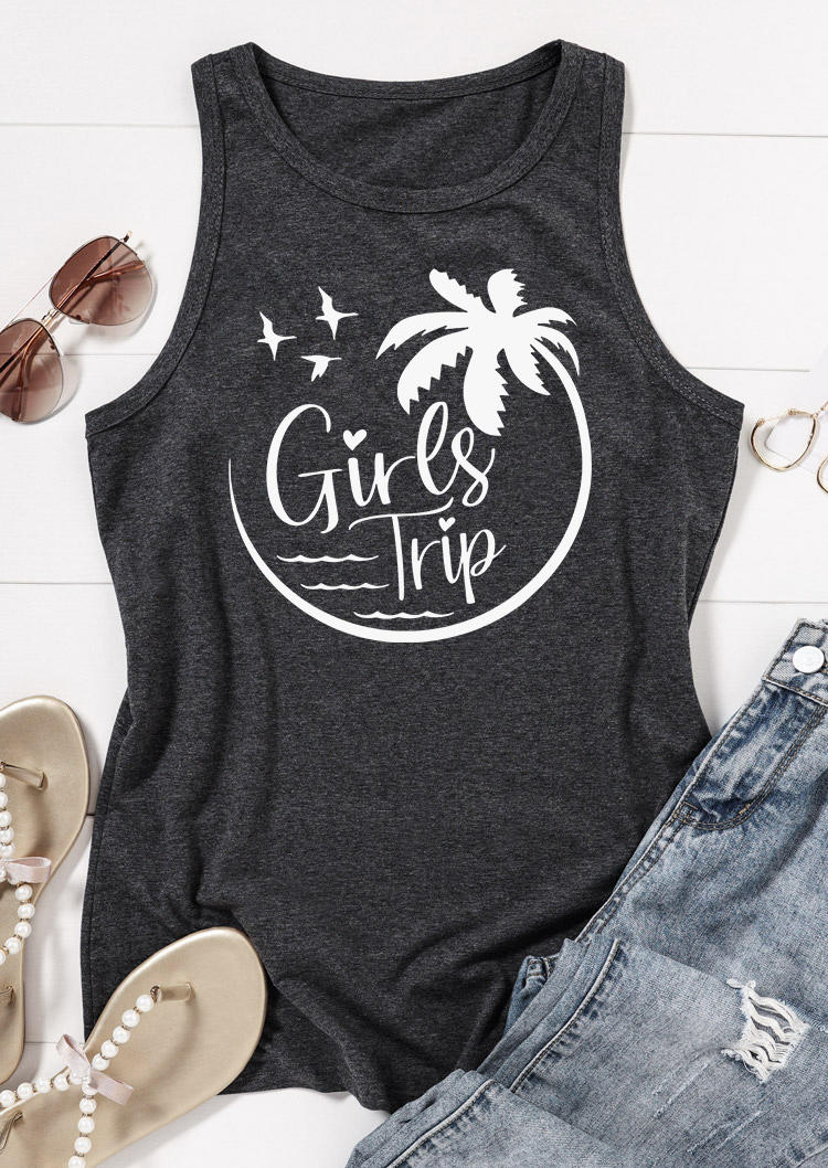 Girls Trip Coconut Tree Casual Tank - Dark Grey