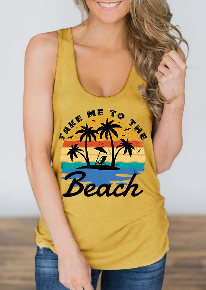 Take Me To The Beach Coconut Tree Racerback Tank - Yellow