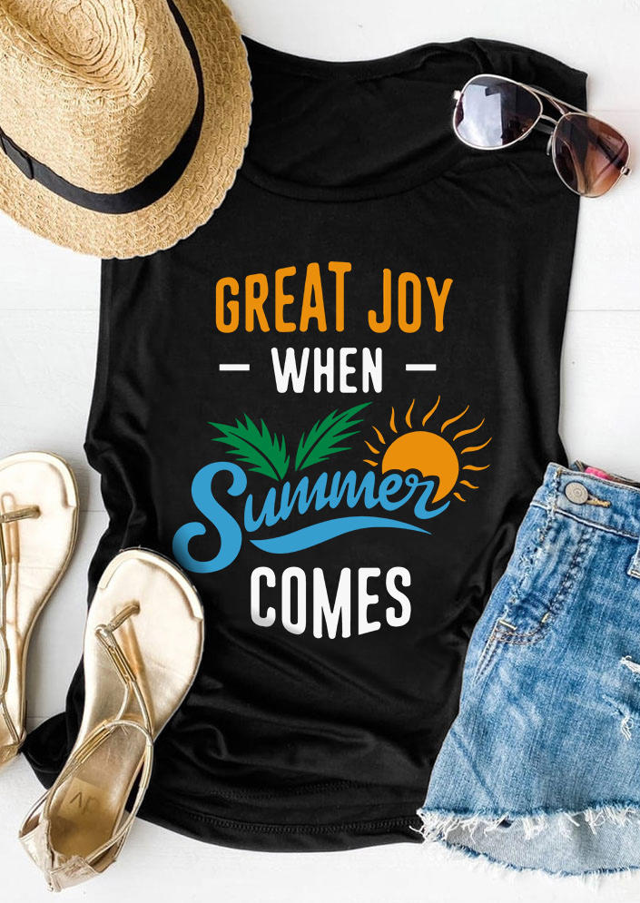 

Tank Tops Great Joy When Summer Comes Tank Top in Black. Size: L,M