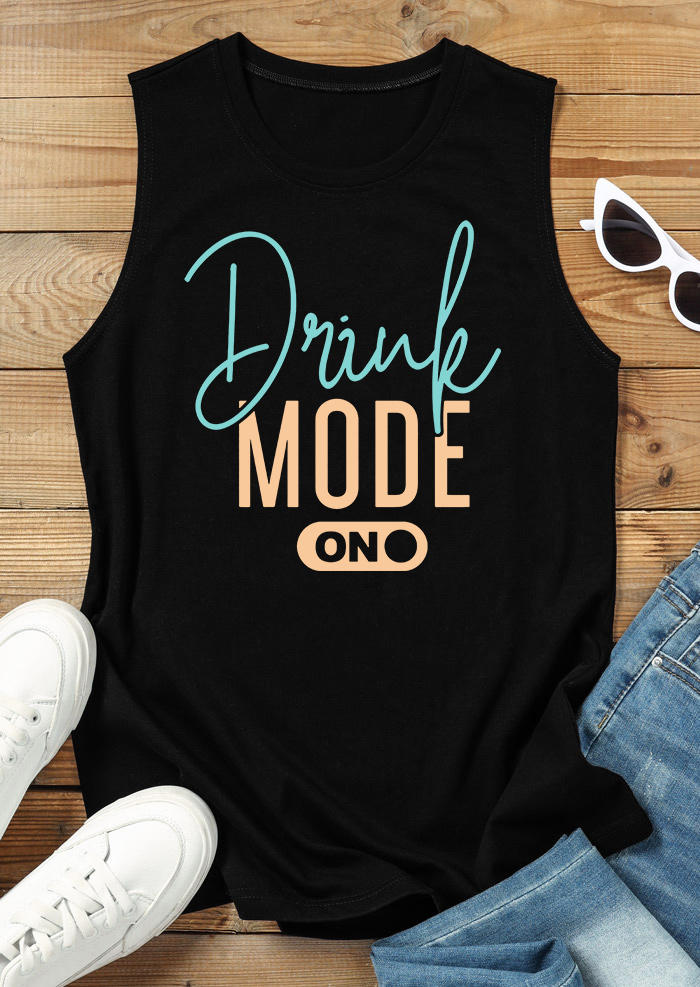 Tank Tops Drink Mode On O-Neck Tank Top in Black. Size: L,M,S,XL