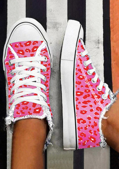 

Sneakers Leopard Frayed Lace Up Flat Sneakers in Pink. Size: ,38,39,40,41