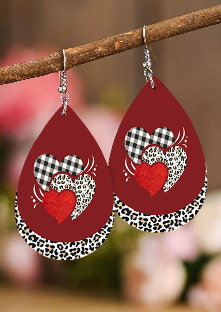 

Earrings Valentine Leopard Plaid Heart PU Leather Earrings in Multicolor. Size
