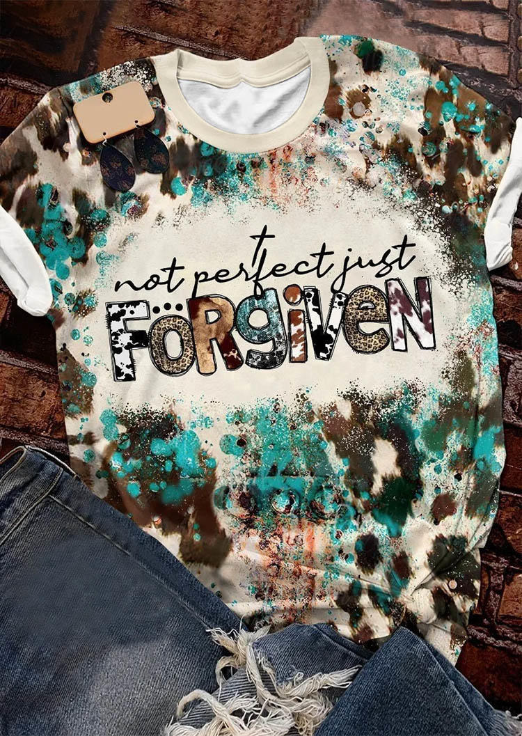 T-shirts Tees Not Perfect Just Forgiven Leopard Cow Bleached T-Shirt Tee in Multicolor. Size: L,M,S,XL